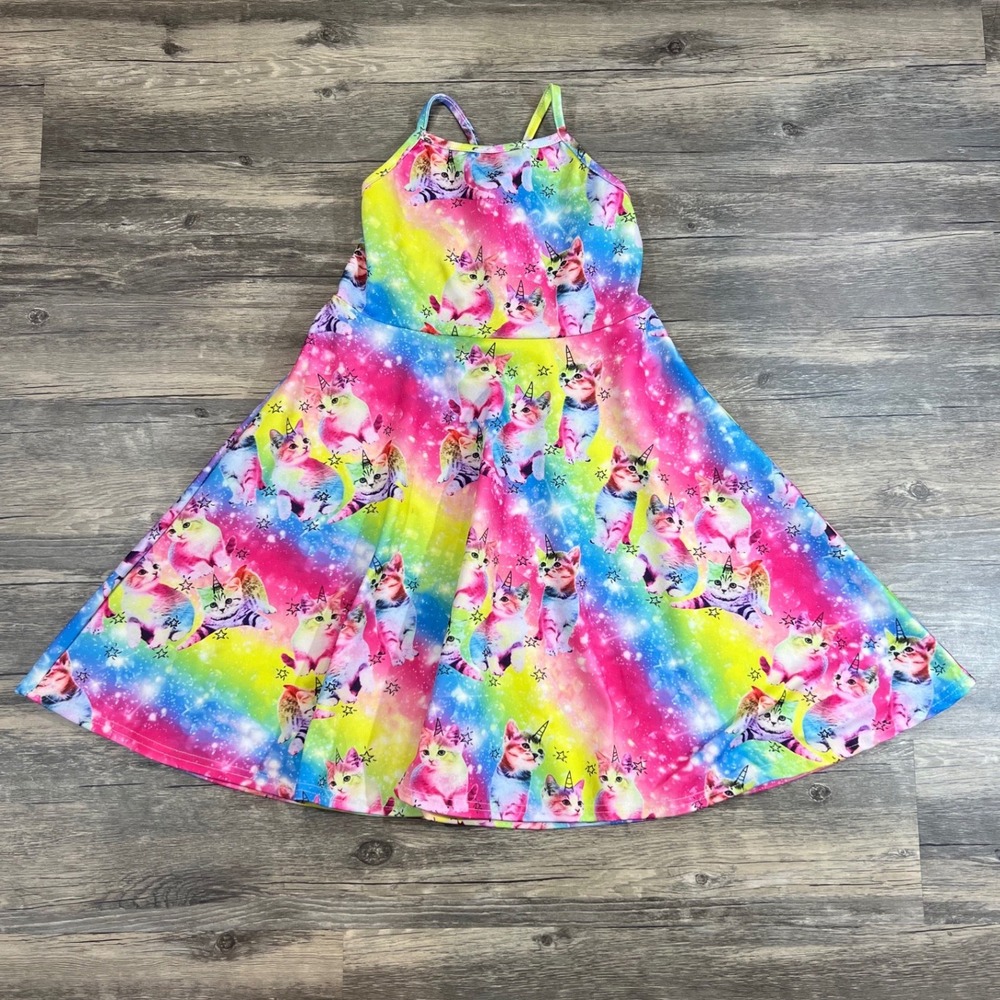 Girls Rainbow Unicorn Cat Dress Galaxy Twirl Skater Dress Boutique Funnyokid M‎